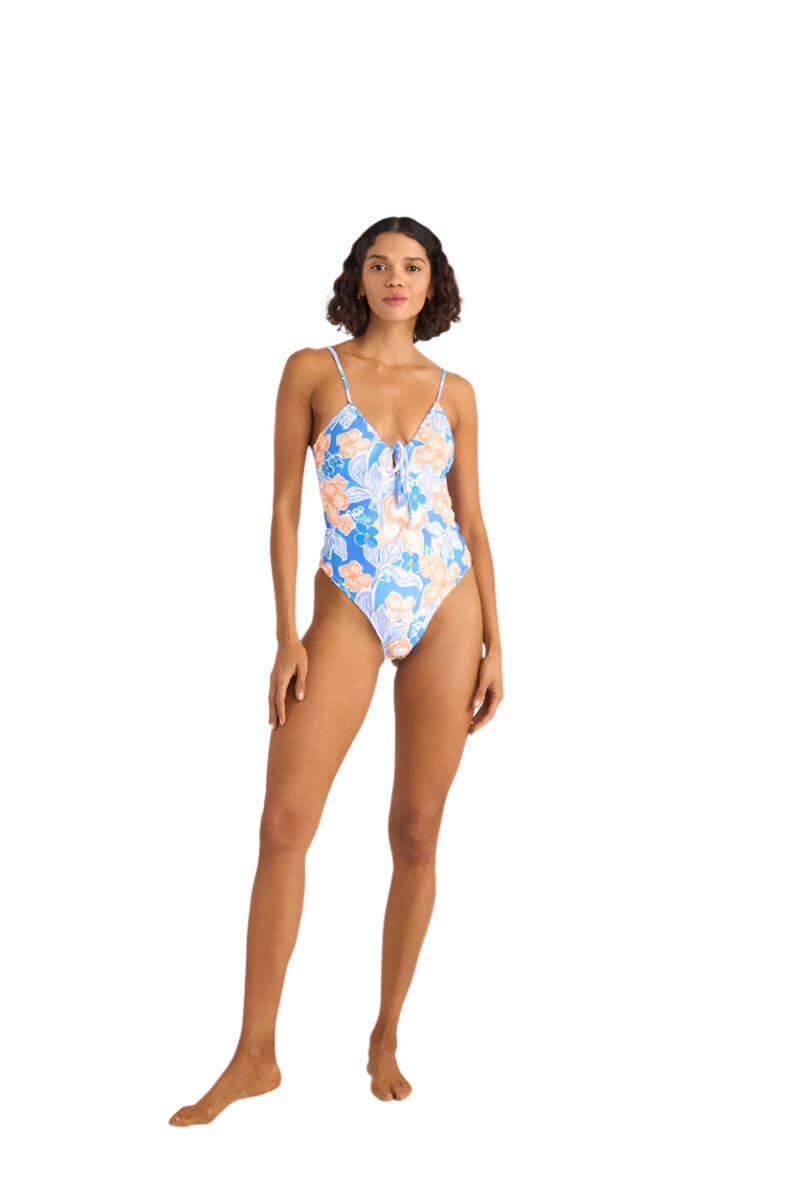 RHYTHM Women's Paradise Floral Tie Front One Piece Blue Women's One Pieces Rhythm 
