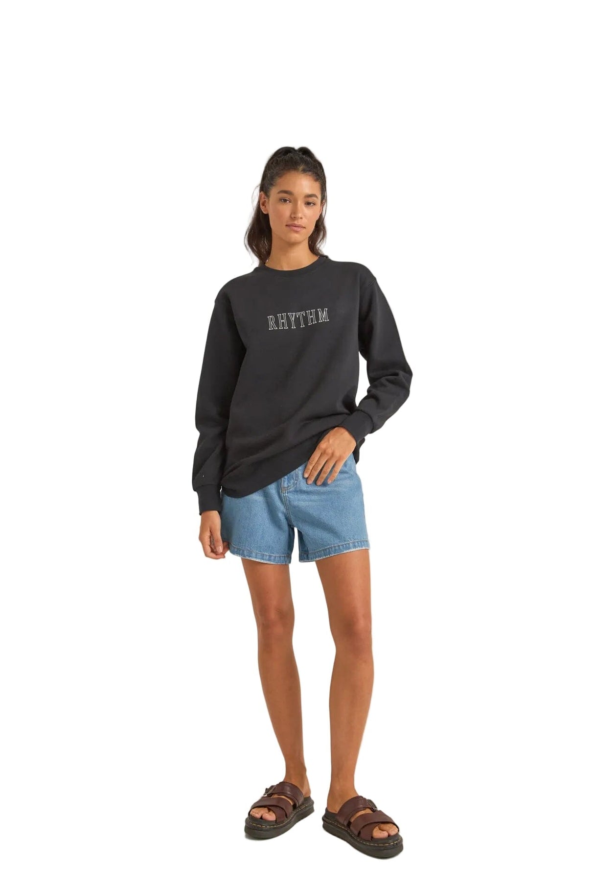 RHYTHM Women's Flagship Boyfriend Fleece Crew Black Women's Crewnecks Rhythm 