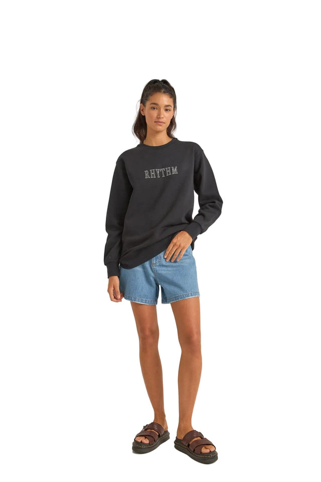 RHYTHM Women's Flagship Boyfriend Fleece Crew Black Women's Crewnecks Rhythm 