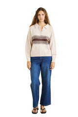 RHYTHM Women's Strata Knit Collared Jumper Natural Men's Crewnecks Rhythm 