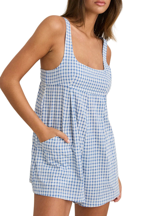 RHYTHM Women's Lola Check Romper Blue Women's Rompers & Jumpsuits Rhythm 