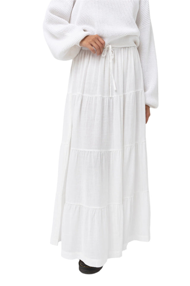 RHYTHM Women's Classic Tiered Maxi Skirt White Women's Skirts Rhythm 