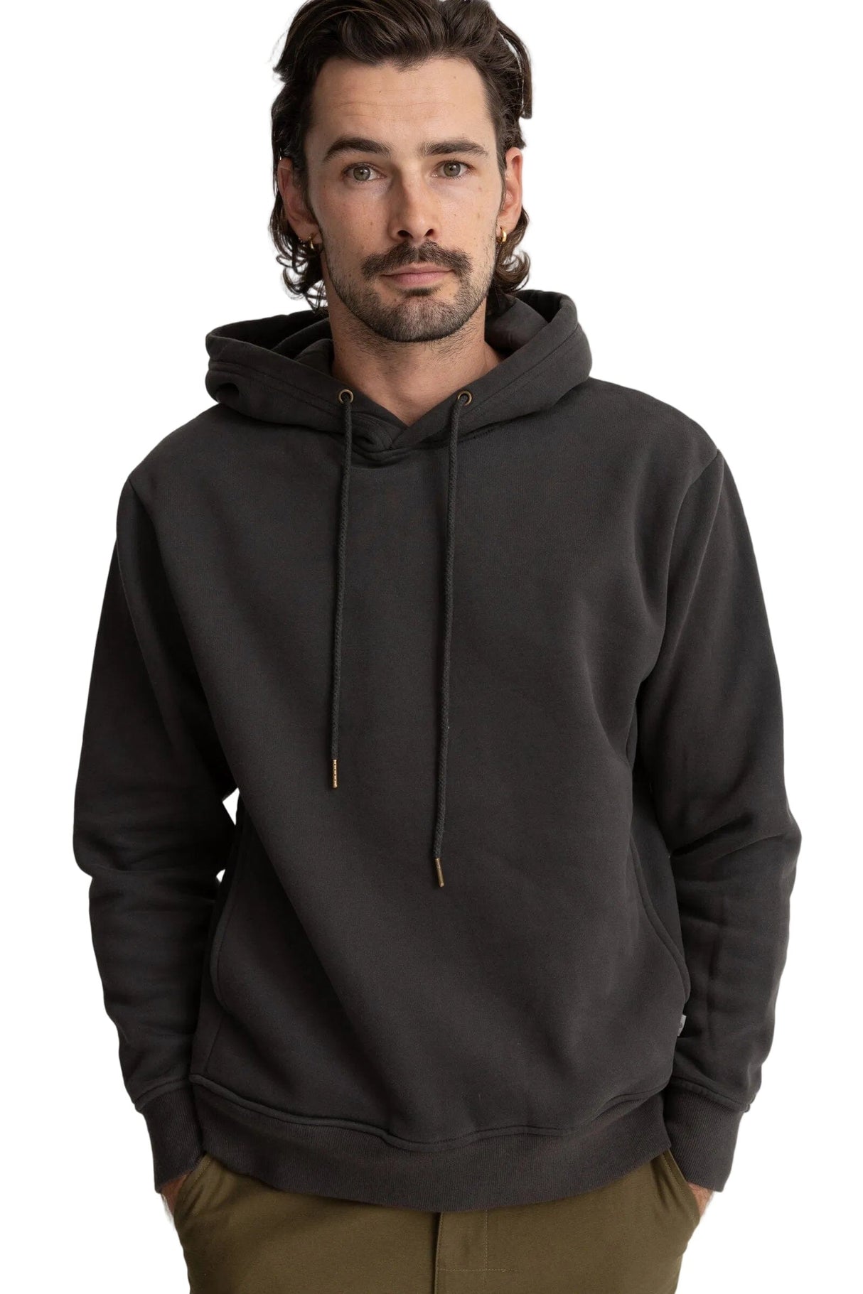 RHYTHM Classic Fleece Pullover Hoodie Vintage Black Men's Pullover Hoodies Rhythm 