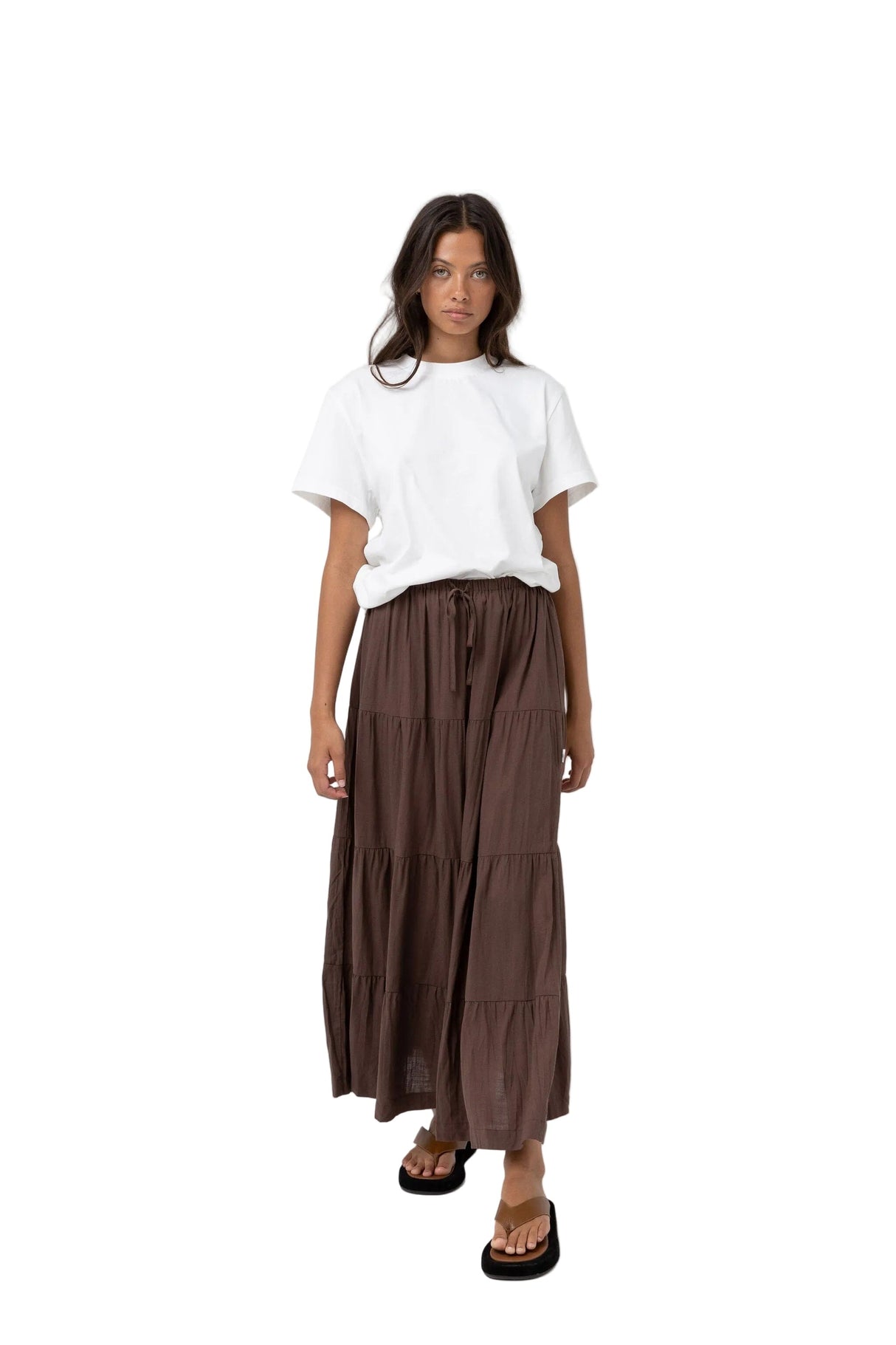 RHYTHM Women's Classic Tiered Maxi Skirt Chocolate Women's Skirts Rhythm 