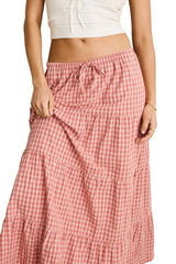 RHYTHM Women's Kirra Check Tiered Maxi Skirt Pink Women's Skirts Rhythm 