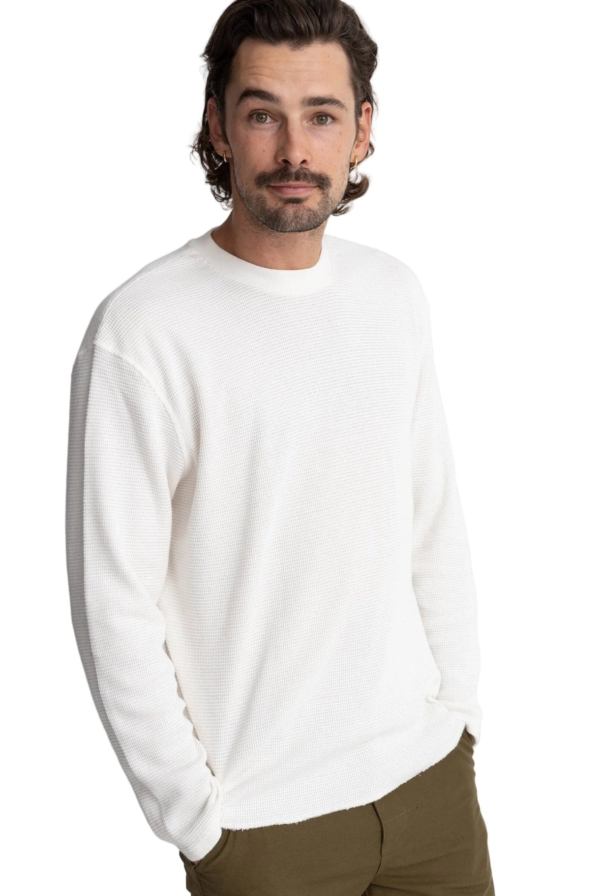 RHYTHM Classic Waffle Knit Vintage White Men's Long Sleeve T-Shirts Rhythm 