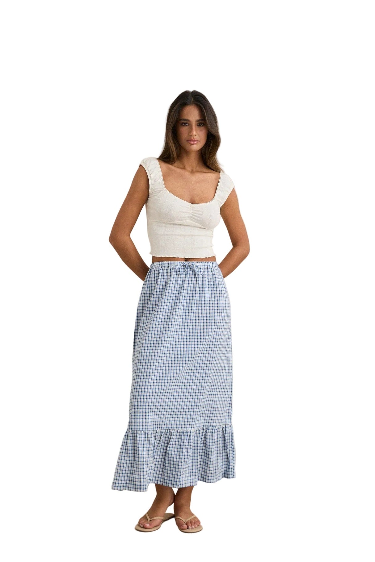 RHYTHM Women's Lola Check Tiered Maxi Skirt Blue Women's Skirts Rhythm 