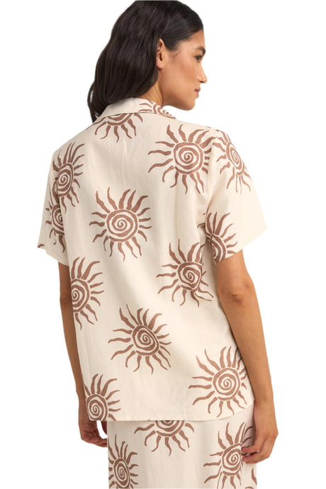 RHYTHM Women's Seafarer Short Sleeve Shirt Brown Women's Blouses Rhythm 