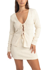 RHYTHM Women's Sofia Boucle Long Sleeve Tie Front Top Cream Women's Blouses Rhythm 