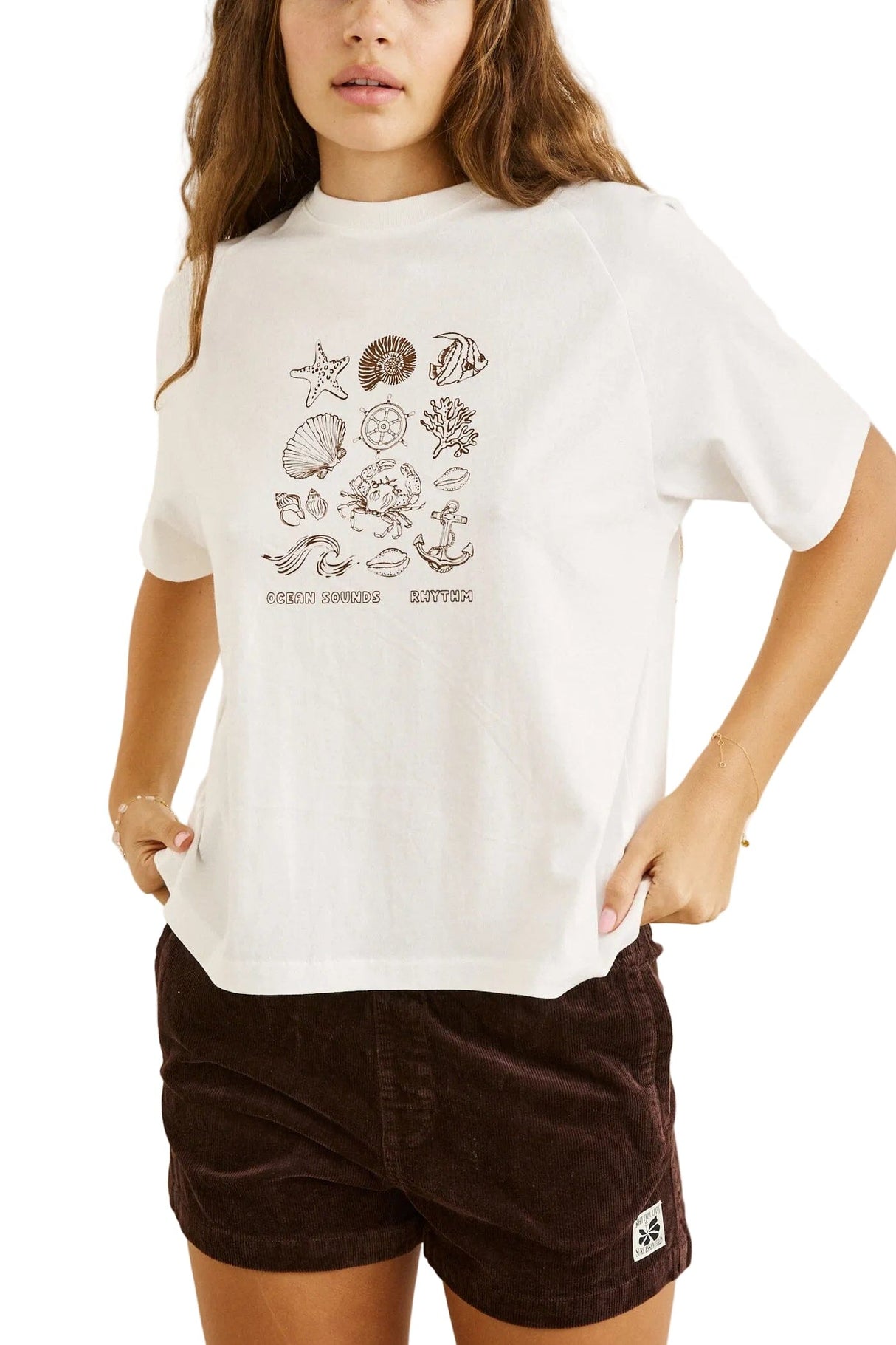 RHYTHM Women's Ocean Sounds Raglan T-Shirt Vintage White Women's Short Sleeve T-Shirts Rhythm 