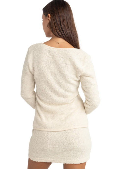 RHYTHM Women's Sofia Boucle Long Sleeve Tie Front Top Cream Women's Blouses Rhythm 