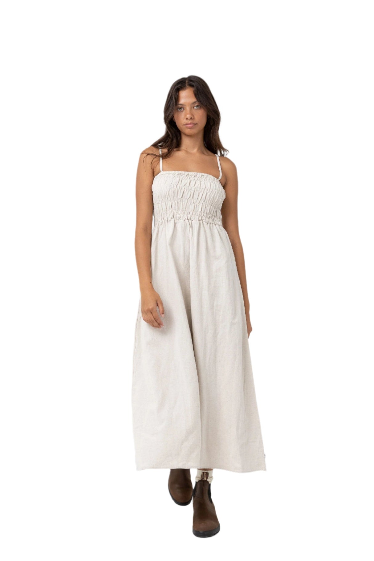 RHYTHM Women's Classic Shirred Midi Dress Oat Women's Dresses Rhythm 