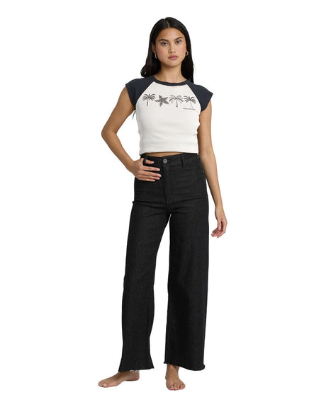 BILLABONG Women's Free Fall Twill Denim Pants Black Women's Pants Billabong 
