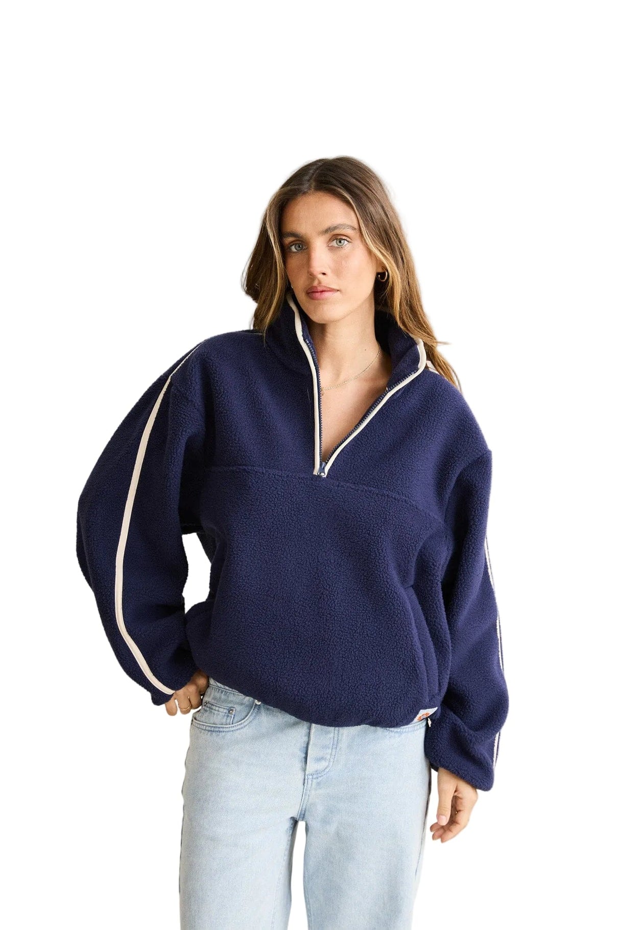 RHYTHM Women's Camp Half Zip Sherpa Pullover Ocean Women's Crewnecks Rhythm 