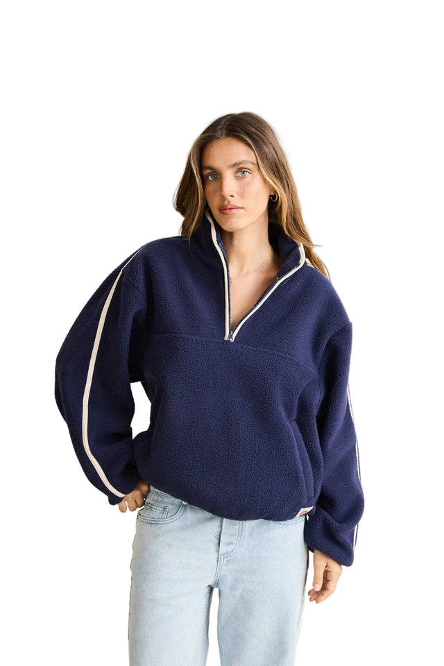 RHYTHM Women's Camp Half Zip Sherpa Pullover Ocean Women's Crewnecks Rhythm 