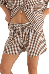 RHYTHM Women's Birdie Gingham Shorts Brown Women's Shorts Rhythm 