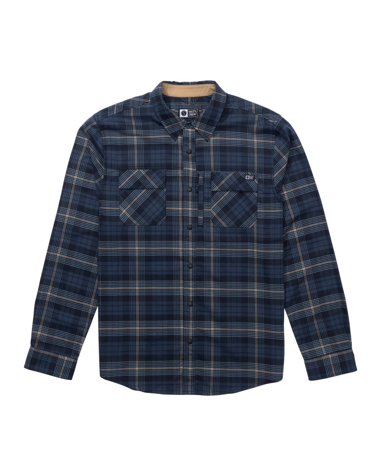 SALTY CREW Fathom Tech Flannel Navy Khaki Men's Long Sleeve Button Up Shirts Salty Crew 