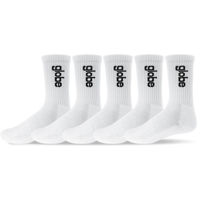 GLOBE O.G. Vert Logo Hi Crew Sock 5 Pack White Men's Socks Globe 
