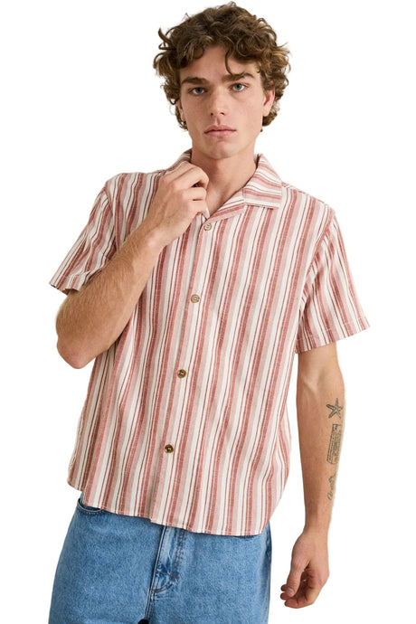 RHYTHM Vacation Stripe Short Sleeve Button Up Natural Men's Short Sleeve Button Up Shirts Rhythm 