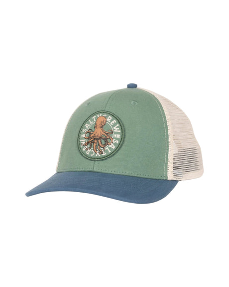 SALTY CREW Boys Tentacles Retro Trucker Mid Green/Cast Blue Boy's Hats Salty Crew 