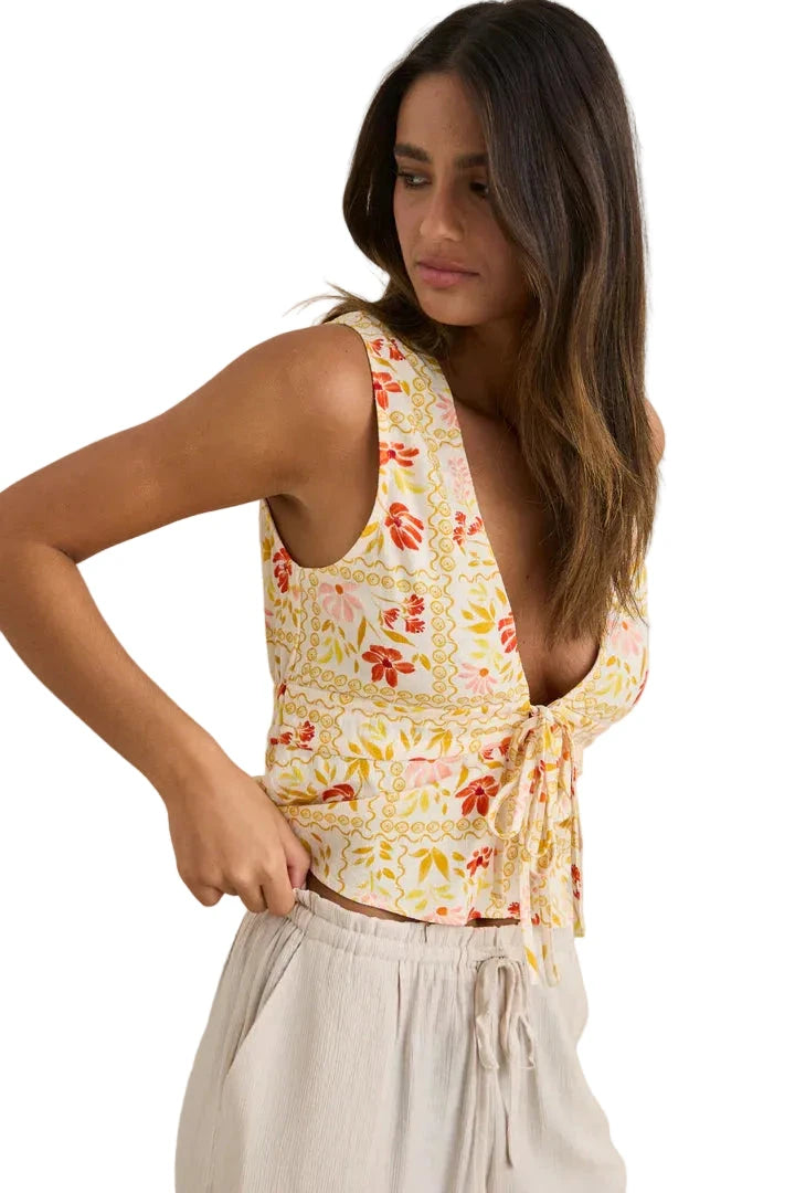 RHYTHM Women's Wildflower Tie Front Top White Women's Tank Tops and Halter Tops Rhythm 