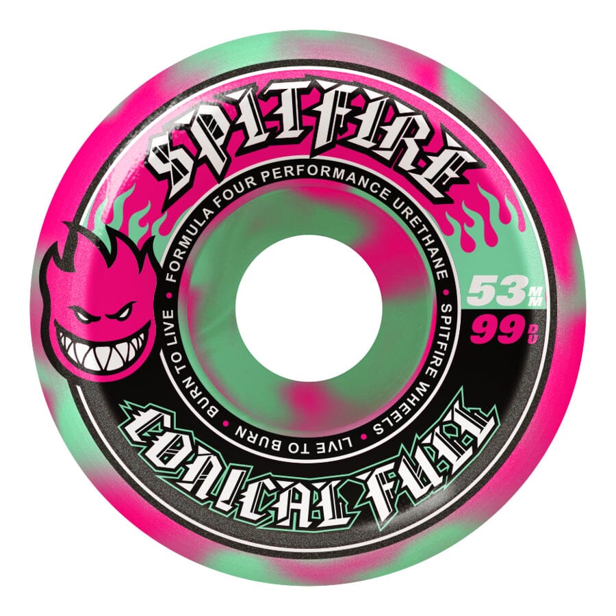 SPITFIRE F4 Team Conical Full Teal/Pink 99D 53mm Skateboard Wheels Skateboard Wheels Spitfire 