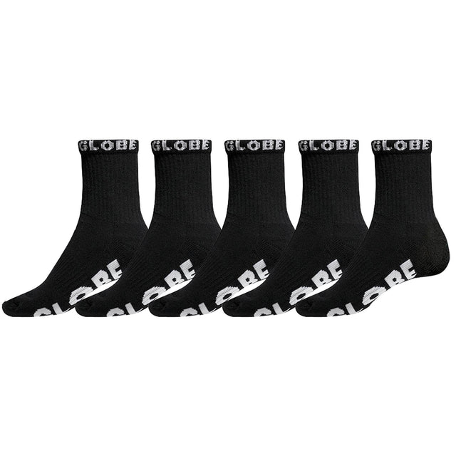 GLOBE Blackout Quarter Socks 5 Pack Black/Black Men's Socks Globe 
