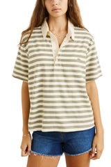 RHYTHM Vintage Stripe Rugby Shirt Olive Men's Short Sleeve T-Shirts Rhythm 