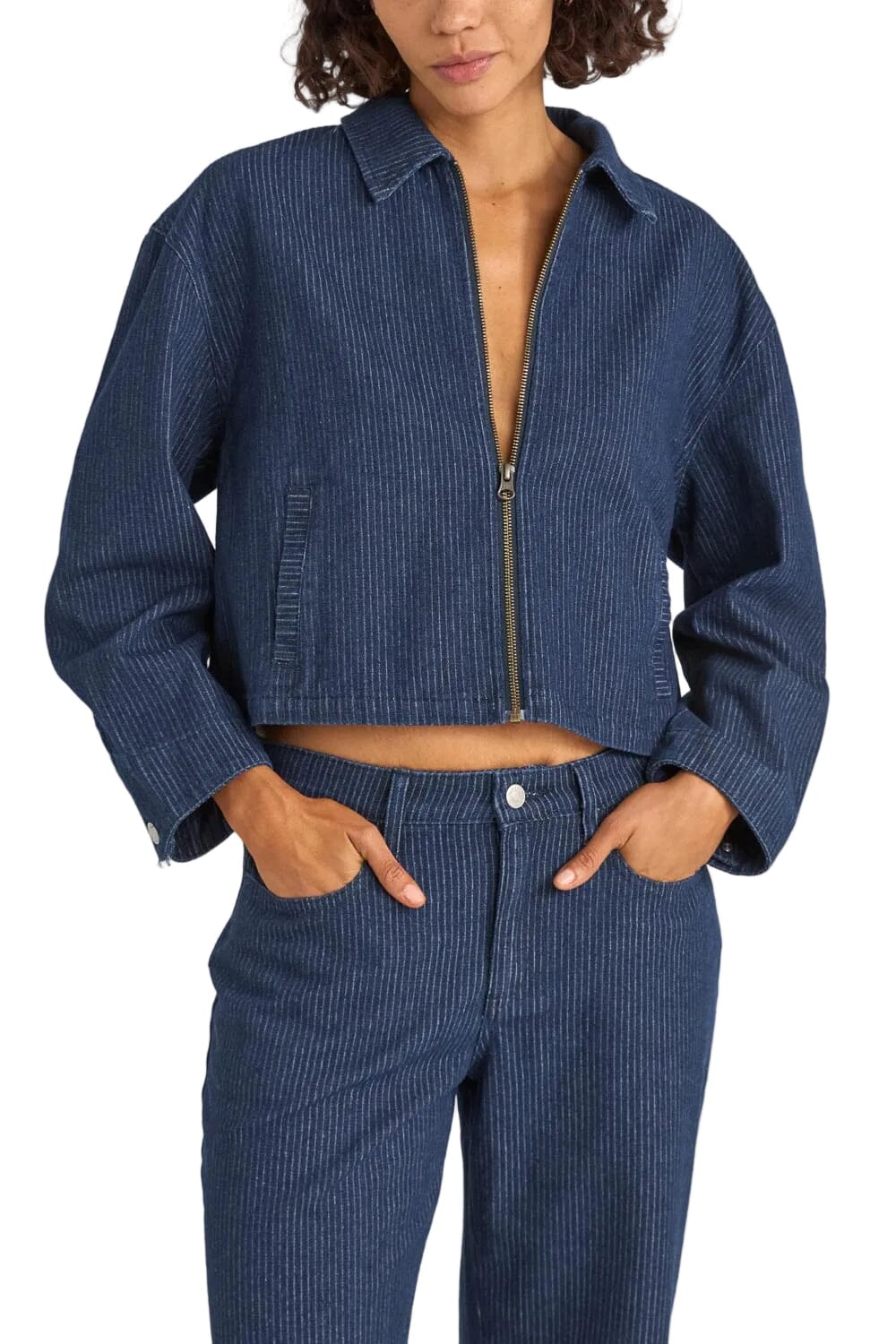RHYTHM Women's Pinstripe Cropped Jacket Indigo Women's Street Jackets Rhythm 