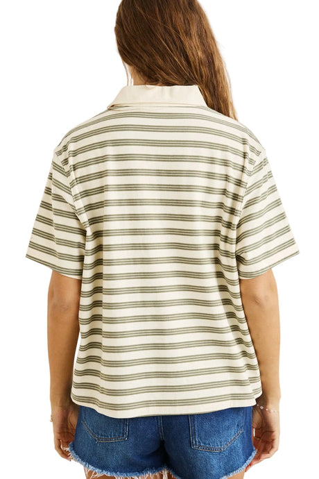 RHYTHM Vintage Stripe Rugby Shirt Olive Men's Short Sleeve T-Shirts Rhythm 