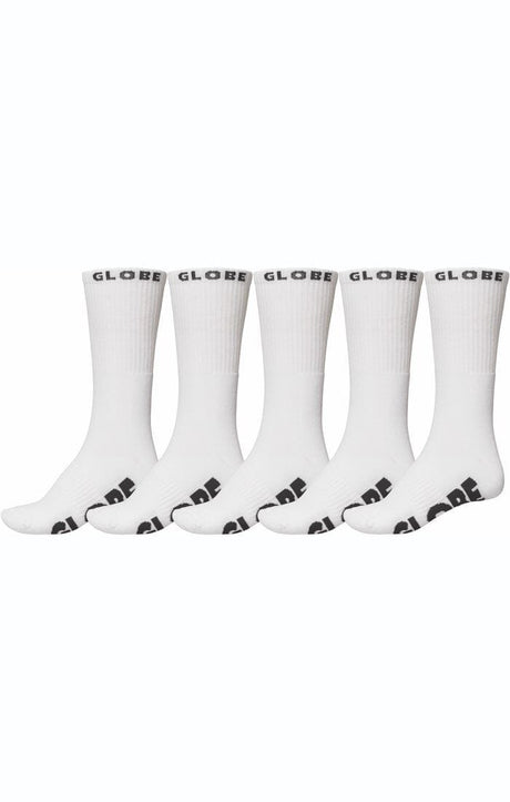 GLOBE Whiteout Crew Socks 5 Pack White Men's Socks Globe 