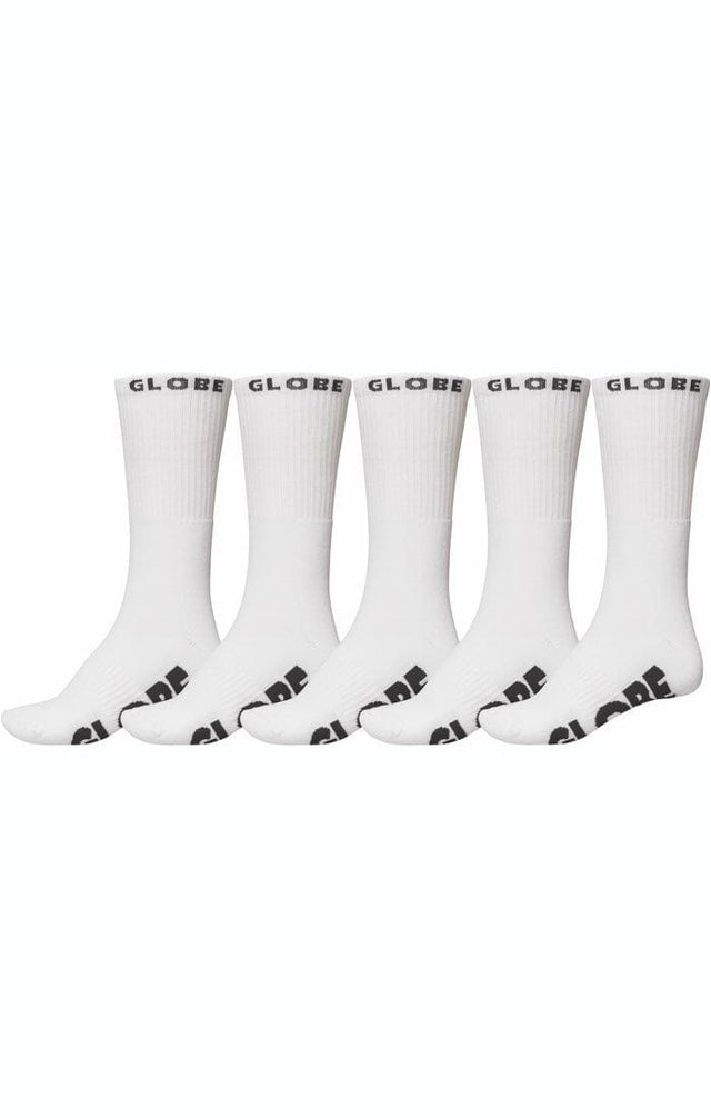 GLOBE Whiteout Crew Socks 5 Pack White Men's Socks Globe 