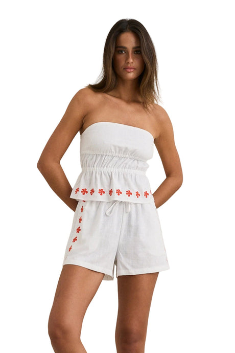 RHYTHM Women's Melia Floral Embroidered Strapless Top White Women's Tank Tops and Halter Tops Rhythm 