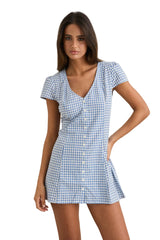 RHYTHM Women's Lola Check Cap Sleeve Mini Dress Blue Women's Dresses Rhythm 