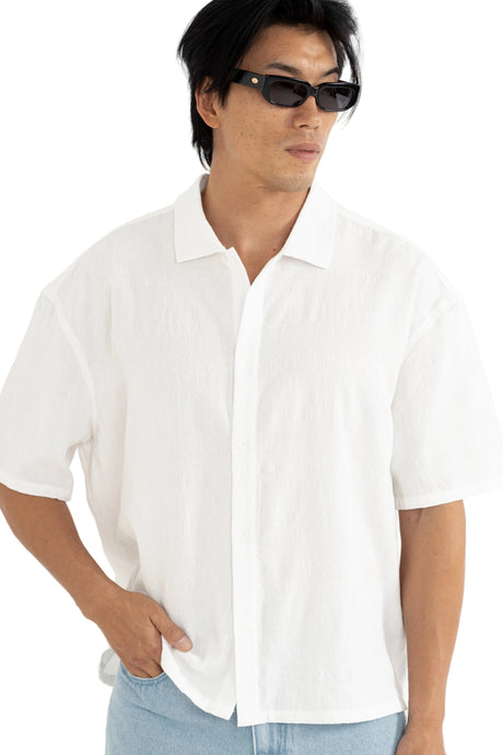 RHYTHM Reverb Relaxed Short Sleeve Button Up White Men's Short Sleeve Button Up Shirts Rhythm 