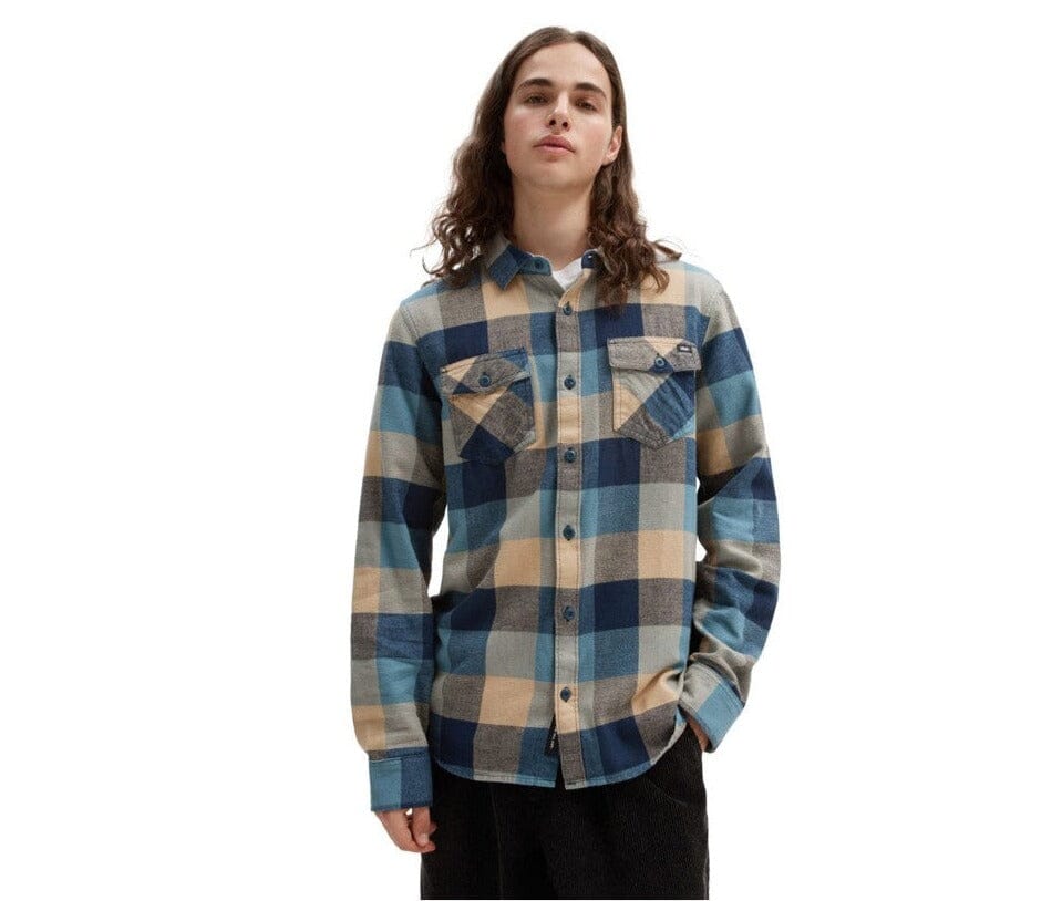 VANS Box Flannel Bluestone/Taos Taupe Men's Long Sleeve Button Up Shirts Vans 