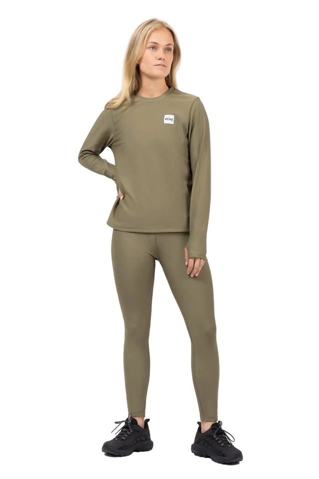 EIVY Women's Versa Loose Fit Rib Base Layer Top Olive Women's Base Layers Eivy 