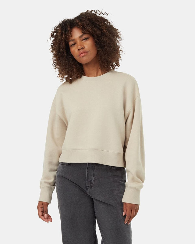 TENTREE Women's TreeFleece Oversized Cropped Crew Pale Oak Women's Crewnecks Tentree 