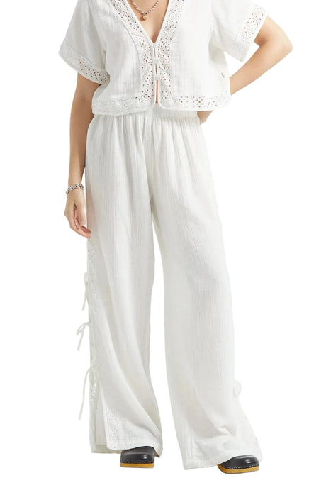 BRIXTON Women's Seaside Eyelet Wide Leg Pant Off White Women's Pants Brixton 