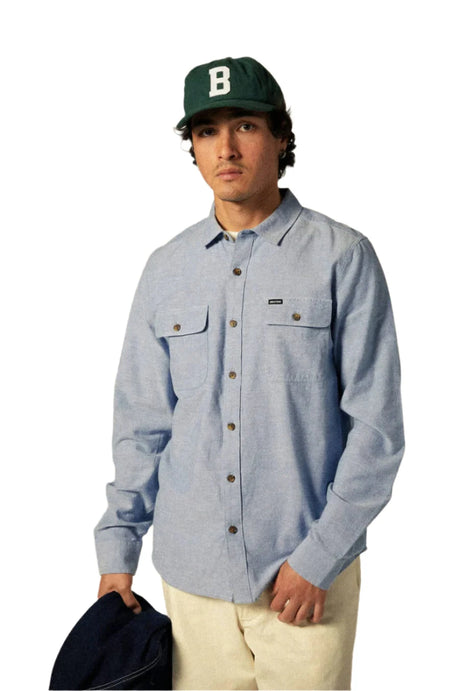 BRIXTON The Daily Cotton Long Sleeve Button Up Medium Wash Chambray Men's Long Sleeve Button Up Shirts Brixton 