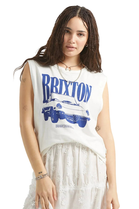 BRIXTON Women's Sunday Cruising Club Muscle Tank Vintage White Women's Tank Tops and Halter Tops Brixton 