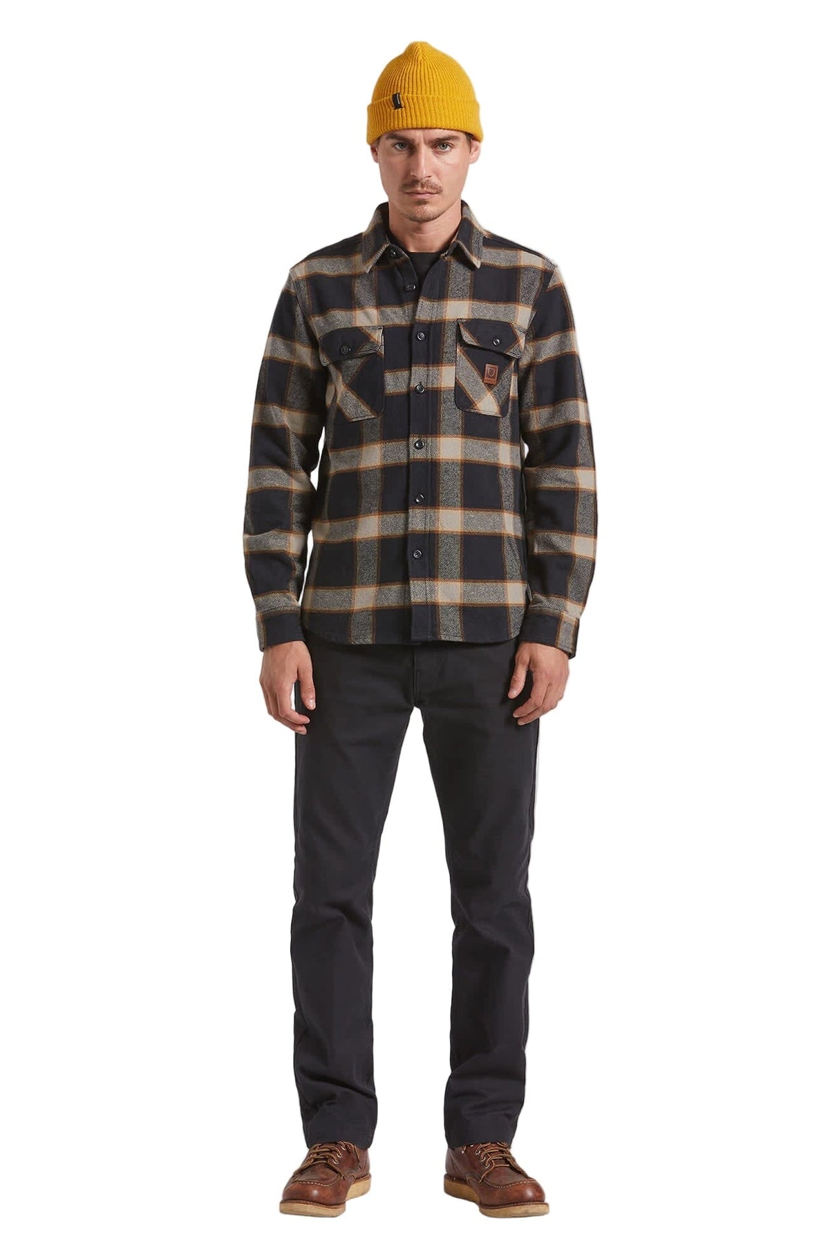 BRIXTON Bowery Heavyweight Flannel Black/Cream Men's Flannel Shirts Brixton 