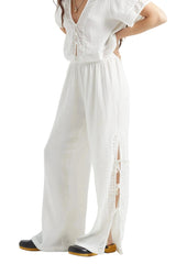 BRIXTON Women's Seaside Eyelet Wide Leg Pant Off White Women's Pants Brixton 
