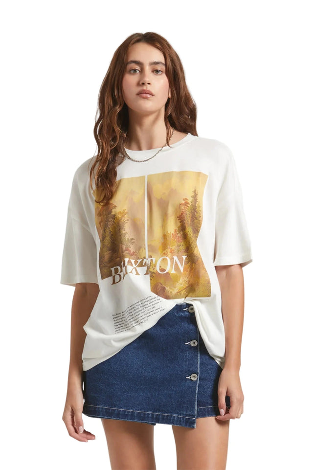 BRIXTON Women's Rocky Mountain Oversized Boyfriend T-Shirt Off White Women's Short Sleeve T-Shirts Brixton 