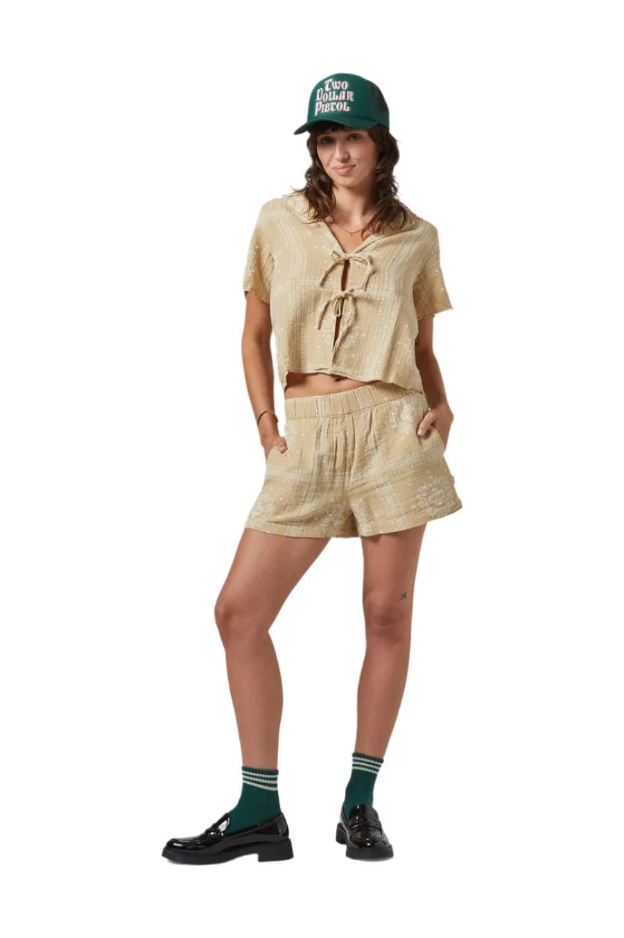 BRIXTON Women's Wandering Shorts Pale Khaki Bandana Women's Shorts Brixton 