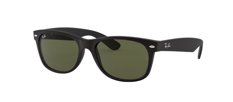 RAY-BAN New Wayfarer Classic 55 Black Rubber - Green Classic G-15 Sunglasses SUNGLASSES - Ray-Ban Sunglasses Ray-Ban 