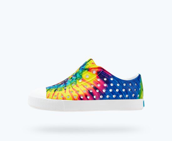 NATIVE Jefferson Print Child Shoes Shell White/Shell White/Neon Multi Tie Dye Youth Native Shoes Native Shoes 