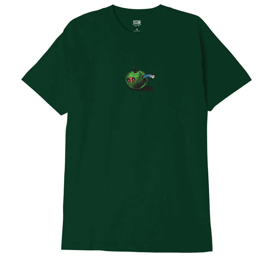 Obey Apple Worm Classic T-Shirt Forest Green Men's Short Sleeve T-Shirts Obey 