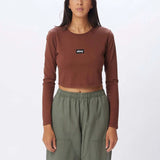 OBEY Women's Obey Tag Cropped Mia Long Sleeve T-Shirt Sepia Women's Long Sleeve T-Shirts Obey 