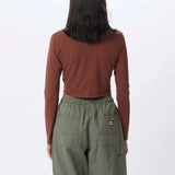 OBEY Women's Obey Tag Cropped Mia Long Sleeve T-Shirt Sepia Women's Long Sleeve T-Shirts Obey 